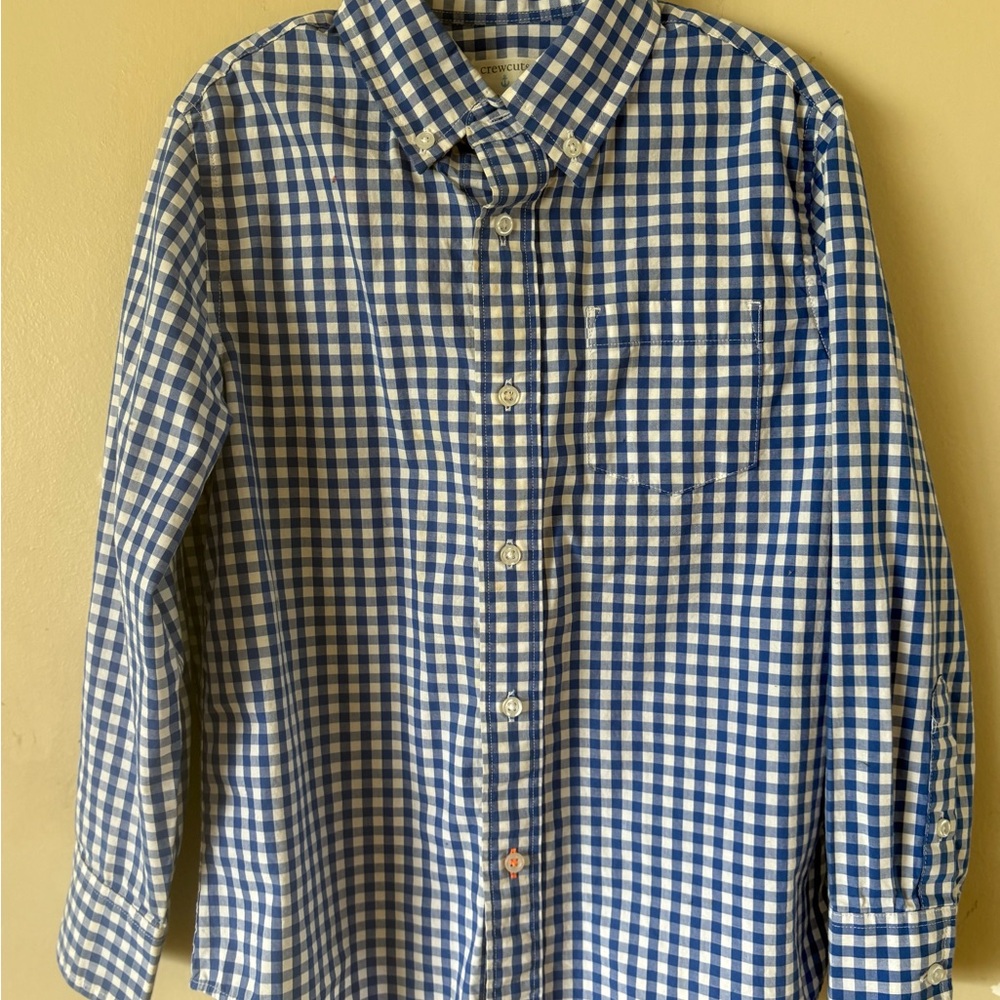 J. Crew Blue and White Checkered Kids Button Down Shirt (VGUC)